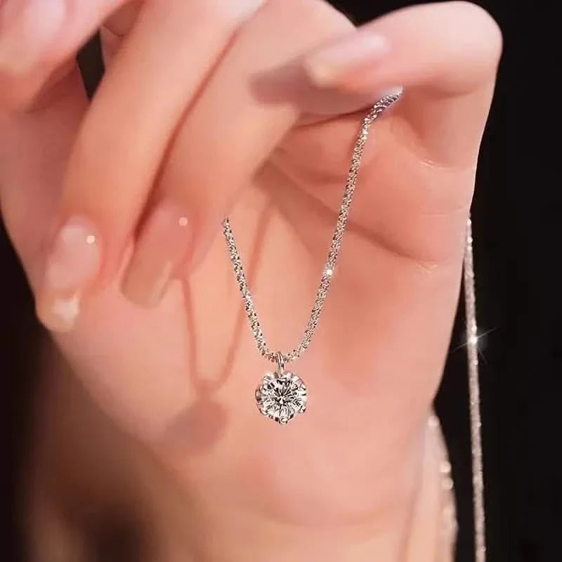 Sparkling Wave-Shaped Six-Claw Single Zirconia Pendant Necklace 4