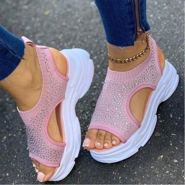 Sport Women's Comfortable Footwear Summer Platform Sandals Shoes Female Slip On Peep Toe Knitted Footwear Summer Sandals Women Shoes Female Slip On Elegant Sneakers 21