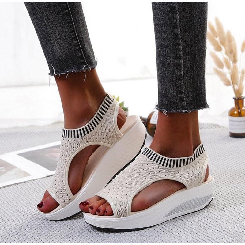 Sport Women's Comfortable Footwear Summer Platform Sandals Shoes Female Slip On Peep Toe Knitted Footwear Summer Sandals Women Shoes Female Slip On Elegant Sneakers 19
