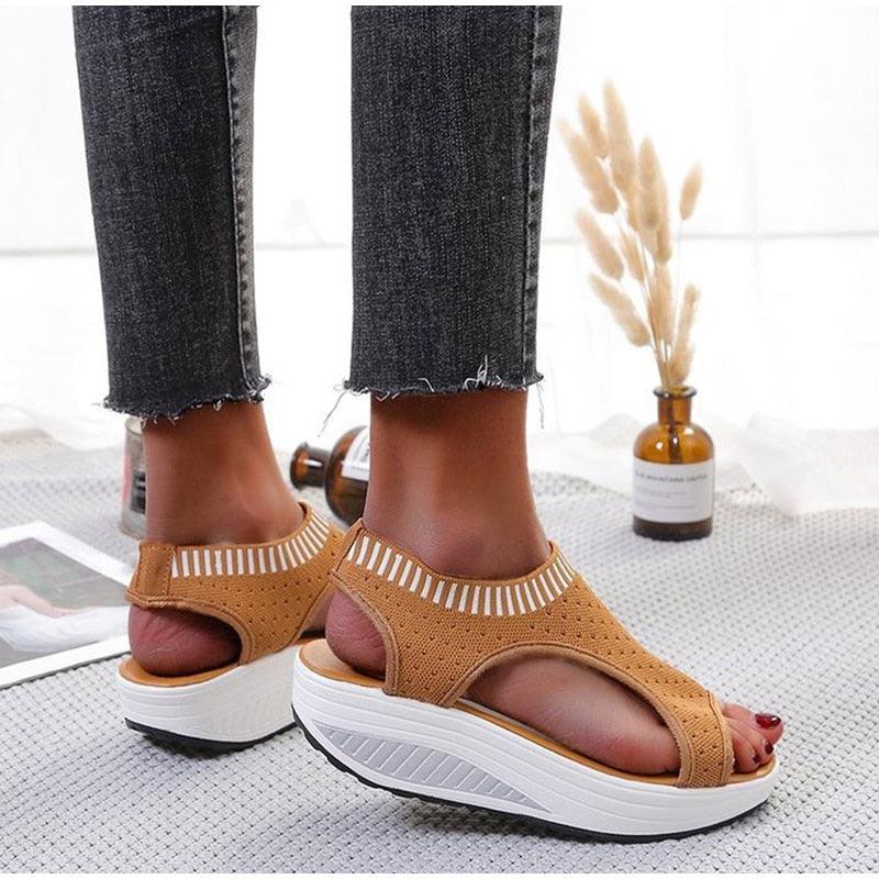 Sport Women's Comfortable Footwear Summer Platform Sandals Shoes Female Slip On Peep Toe Knitted Footwear Summer Sandals Women Shoes Female Slip On Elegant Sneakers 12
