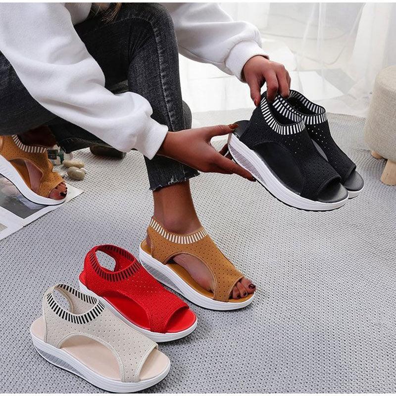 Sport Women's Comfortable Footwear Summer Platform Sandals Shoes Female Slip On Peep Toe Knitted Footwear Summer Sandals Women Shoes Female Slip On Elegant Sneakers 25