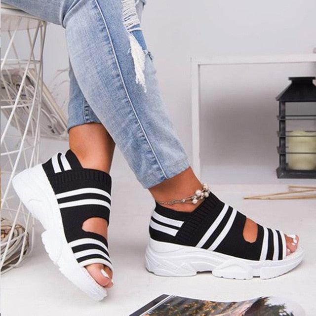 Sport Women's Comfortable Footwear Summer Platform Sandals Shoes Female Slip On Peep Toe Knitted Footwear Summer Sandals Women Shoes Female Slip On Elegant Sneakers 26