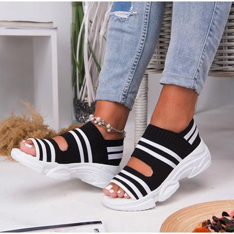 Sport Women's Comfortable Footwear Summer Platform Sandals Shoes Female Slip On Peep Toe Knitted Footwear Summer Sandals Women Shoes Female Slip On Elegant Sneakers 10