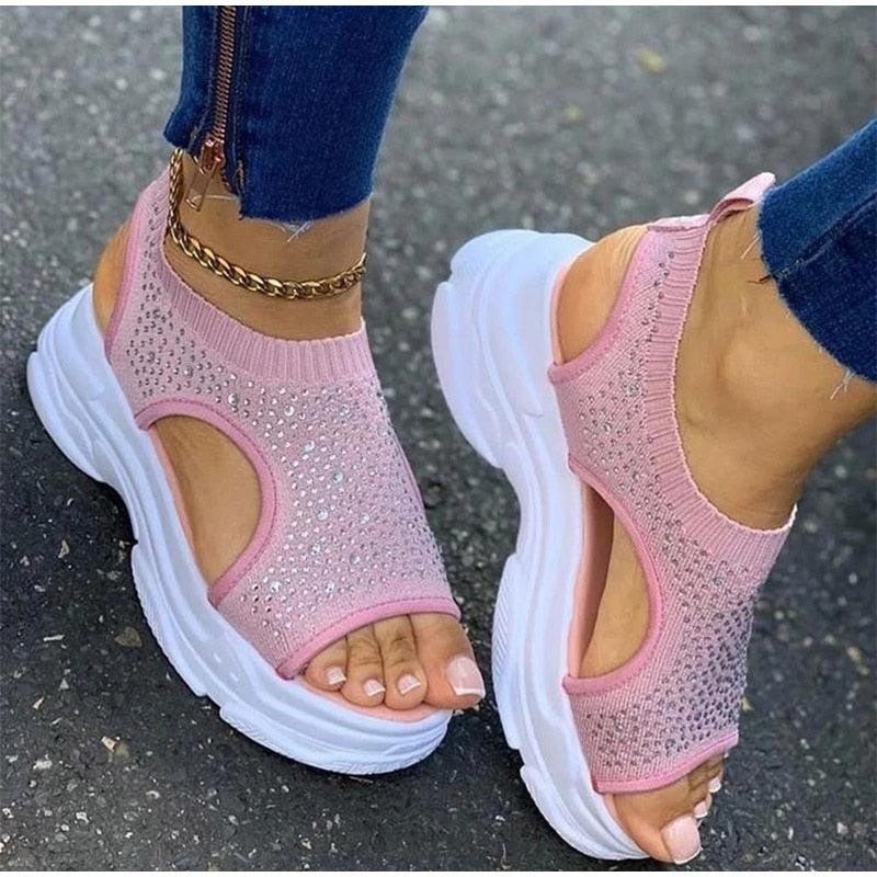 Sport Women's Comfortable Footwear Summer Platform Sandals Shoes Female Slip On Peep Toe Knitted Footwear Summer Sandals Women Shoes Female Slip On Elegant Sneakers 15