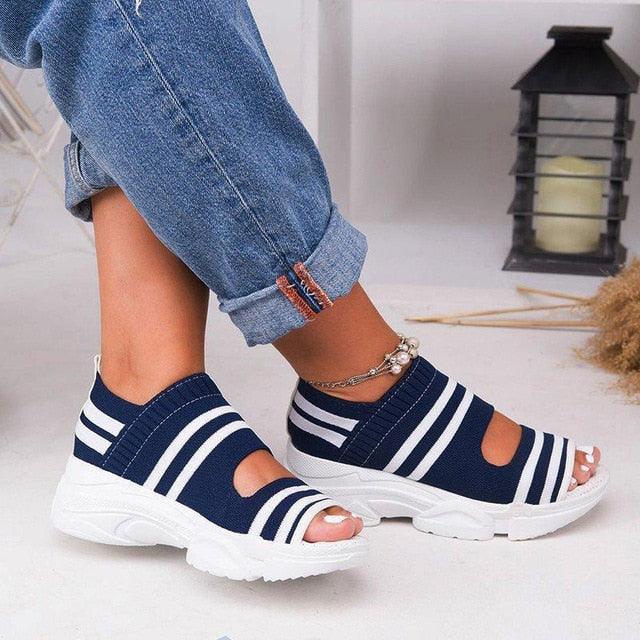 Sport Women's Comfortable Footwear Summer Platform Sandals Shoes Female Slip On Peep Toe Knitted Footwear Summer Sandals Women Shoes Female Slip On Elegant Sneakers 24