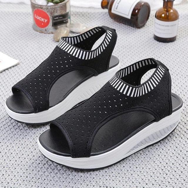 Sport Women's Comfortable Footwear Summer Platform Sandals Shoes Female Slip On Peep Toe Knitted Footwear Summer Sandals Women Shoes Female Slip On Elegant Sneakers 4