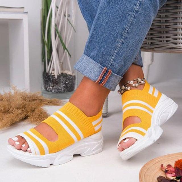 Sport Women's Comfortable Footwear Summer Platform Sandals Shoes Female Slip On Peep Toe Knitted Footwear Summer Sandals Women Shoes Female Slip On Elegant Sneakers 23