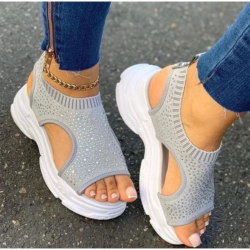 Sport Women's Comfortable Footwear Summer Platform Sandals Shoes Female Slip On Peep Toe Knitted Footwear Summer Sandals Women Shoes Female Slip On Elegant Sneakers 6