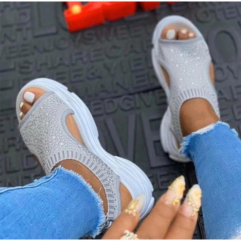 Sport Women's Comfortable Footwear Summer Platform Sandals Shoes Female Slip On Peep Toe Knitted Footwear Summer Sandals Women Shoes Female Slip On Elegant Sneakers 5