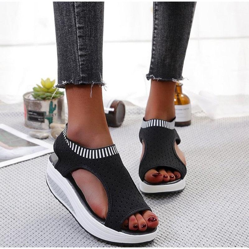 Sport Women's Comfortable Footwear Summer Platform Sandals Shoes Female Slip On Peep Toe Knitted Footwear Summer Sandals Women Shoes Female Slip On Elegant Sneakers 13