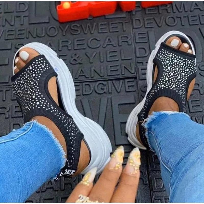 Sport Women's Comfortable Footwear Summer Platform Sandals Shoes Female Slip On Peep Toe Knitted Footwear Summer Sandals Women Shoes Female Slip On Elegant Sneakers 20