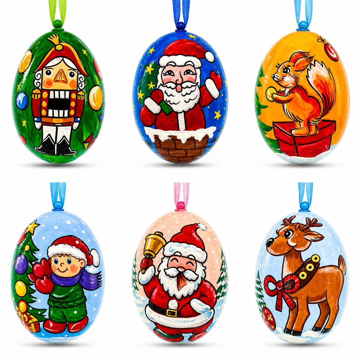 6 Santa, Nutcracker, Reindeer, Squirrel Wooden Christmas Ornaments 3 Inches 1
