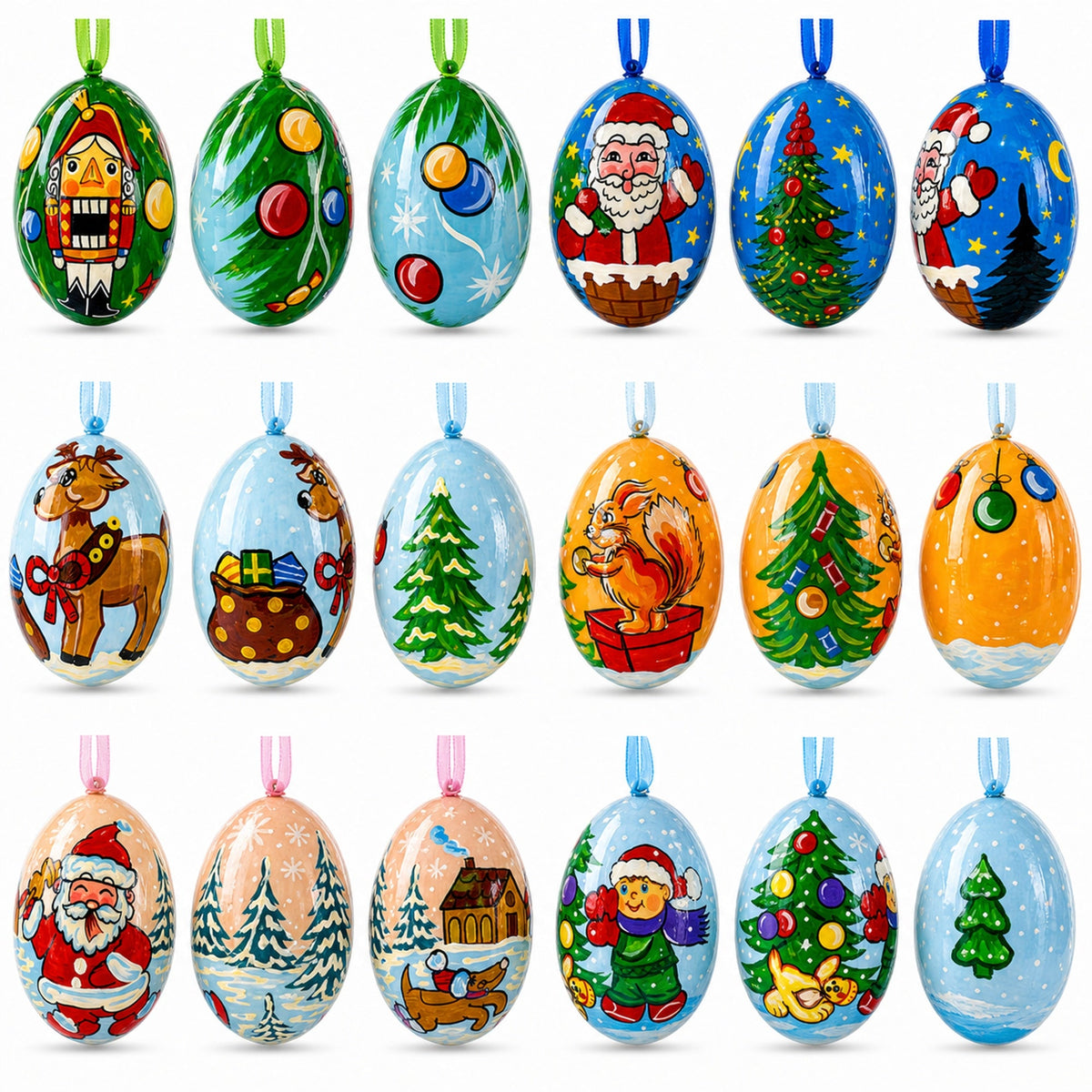 6 Santa, Nutcracker, Reindeer, Squirrel Wooden Christmas Ornaments 3 Inches 2