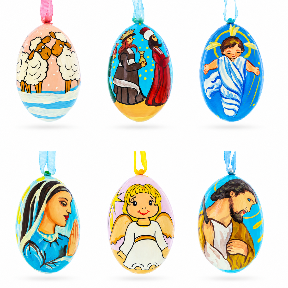 Set of 6 Nativity Scene Ukrainian Wooden Christmas Ornaments 3 Inches 1