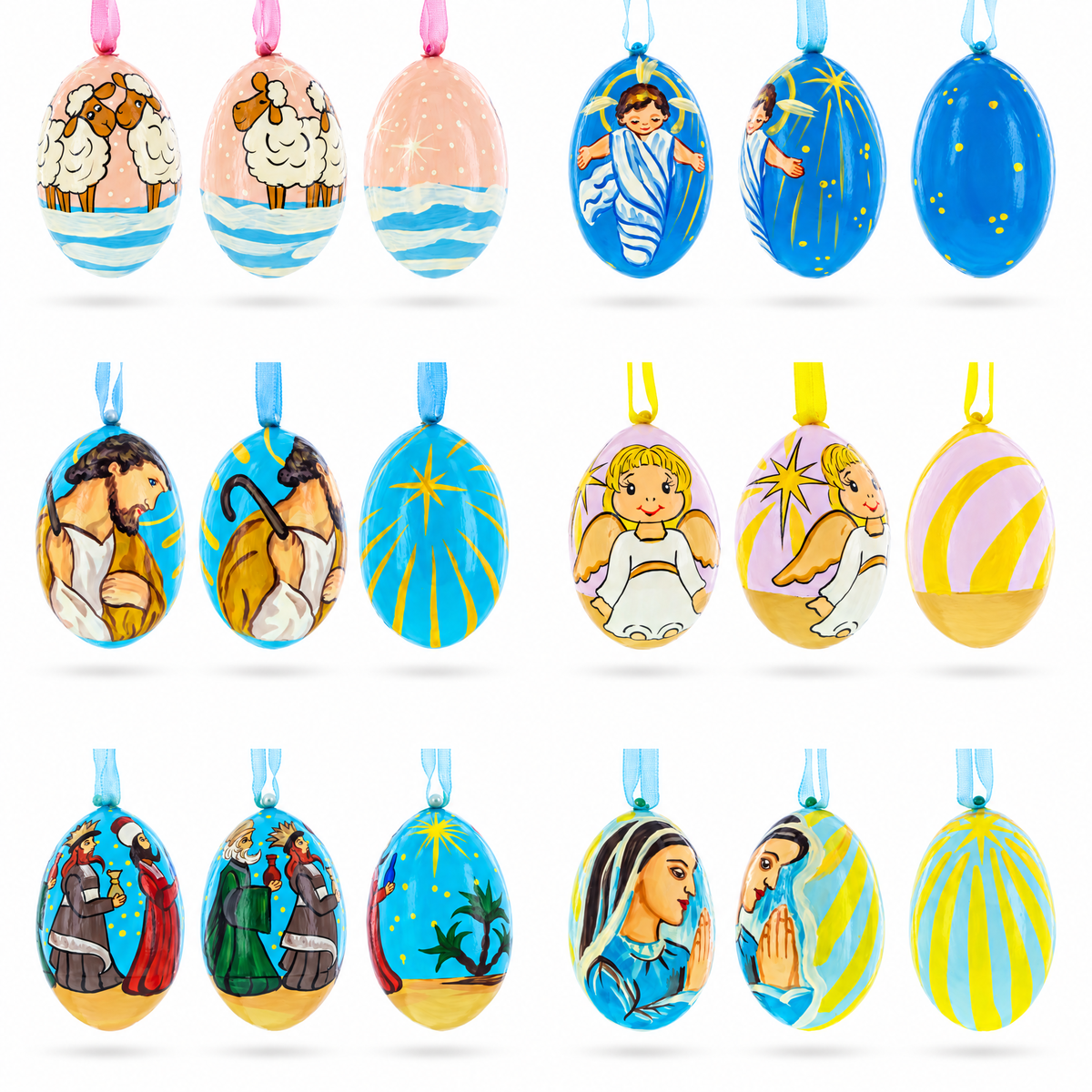 Set of 6 Nativity Scene Ukrainian Wooden Christmas Ornaments 3 Inches 2