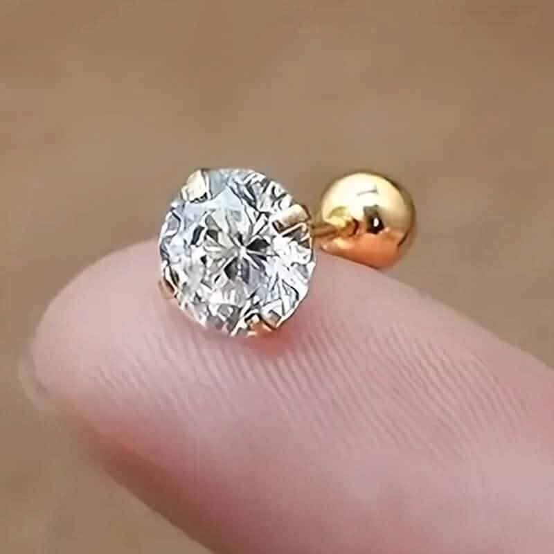 Stainless Steel 18K Gold Four-Claw Twisted Ball Zirconia Earrings 1