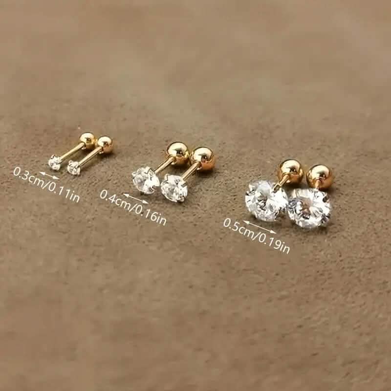 Stainless Steel 18K Gold Four-Claw Twisted Ball Zirconia Earrings 2