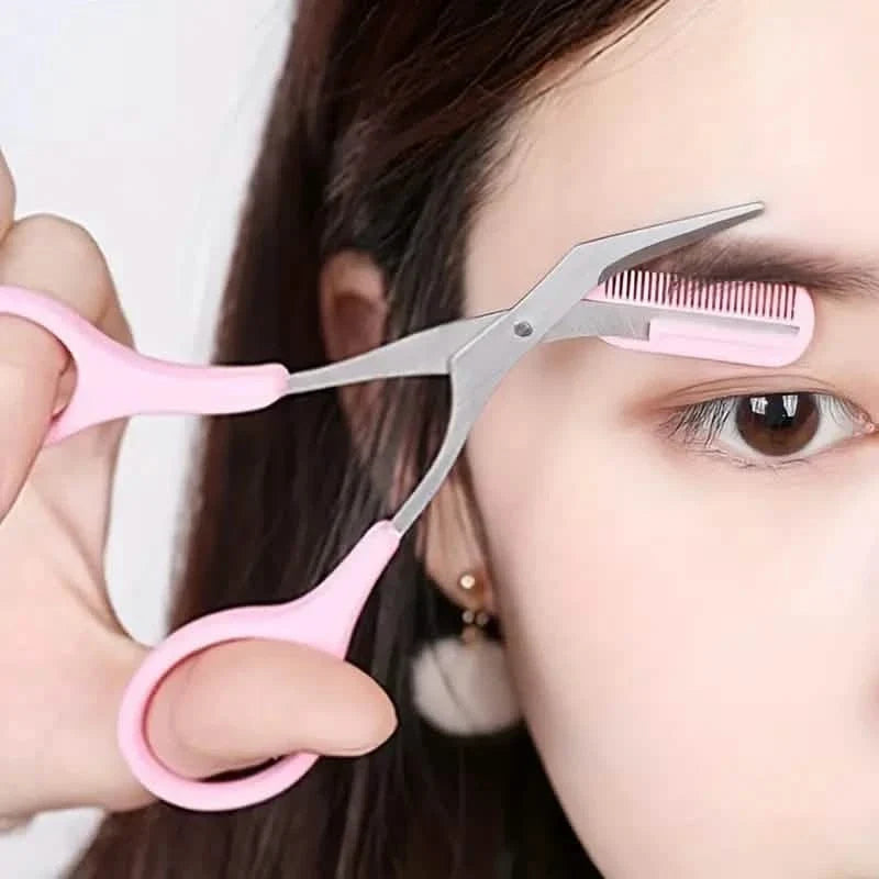 Stainless Steel Eyebrow Trimmer Set, Curved Eyebrow Razor and Scissors With Comb 3