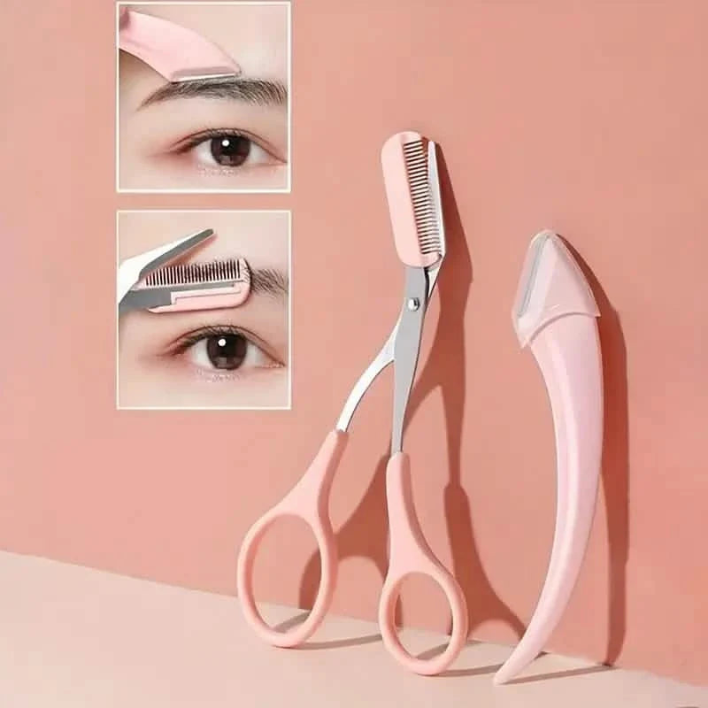 Stainless Steel Eyebrow Trimmer Set, Curved Eyebrow Razor and Scissors With Comb 2