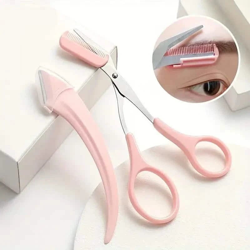 Stainless Steel Eyebrow Trimmer Set, Curved Eyebrow Razor and Scissors With Comb 4