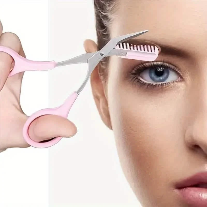 Stainless Steel Eyebrow Trimmer Set, Curved Eyebrow Razor and Scissors With Comb 1