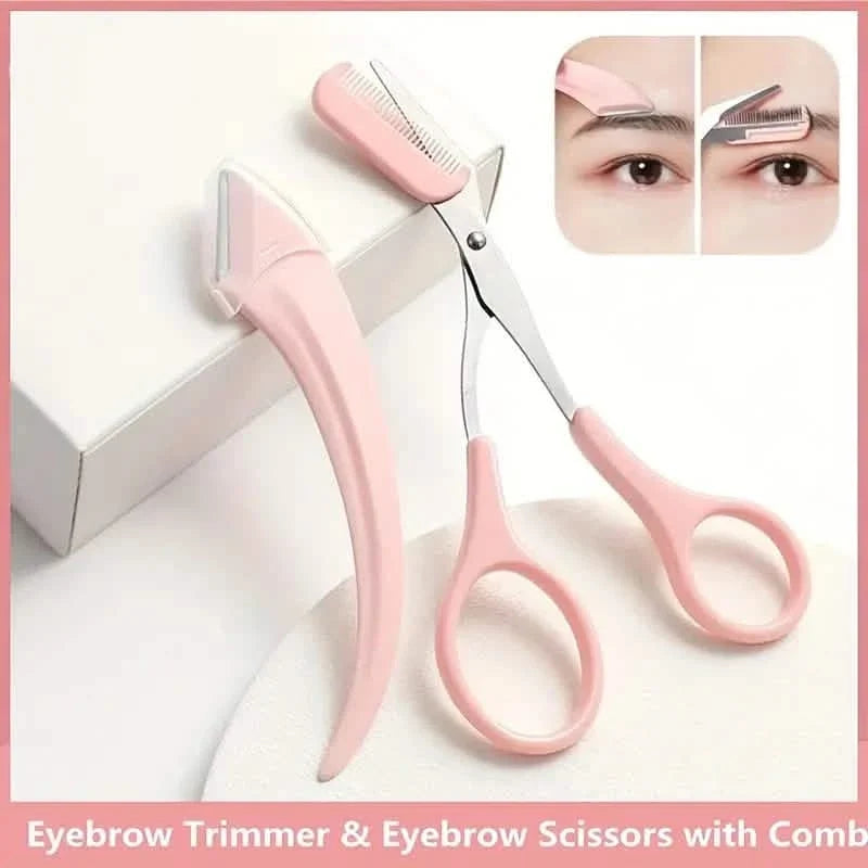 Stainless Steel Eyebrow Trimmer Set, Curved Eyebrow Razor and Scissors With Comb 5