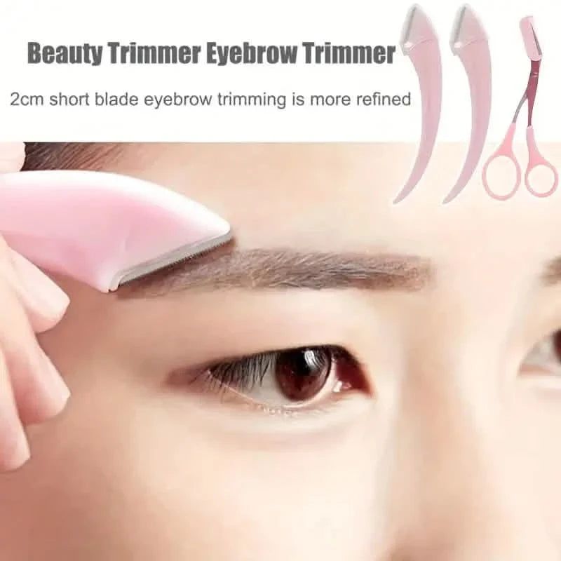 Stainless Steel Eyebrow Trimmer Set, Curved Eyebrow Razor and Scissors With Comb 6