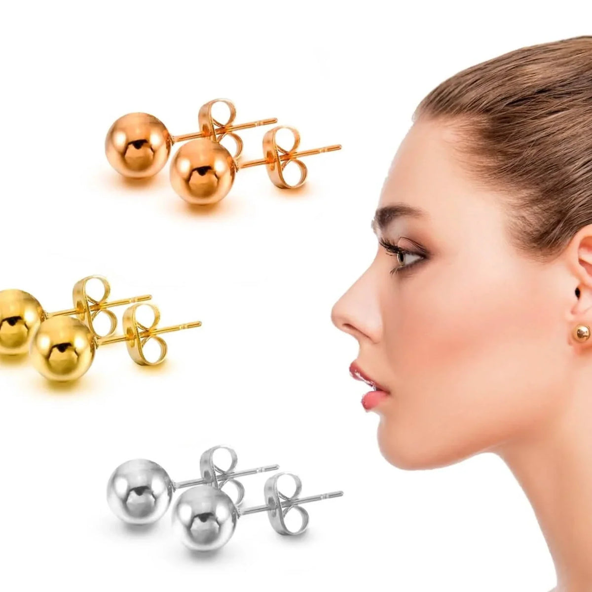 Stainless Steel Hypoallergenic Ball Shaped Stud Earrings 8