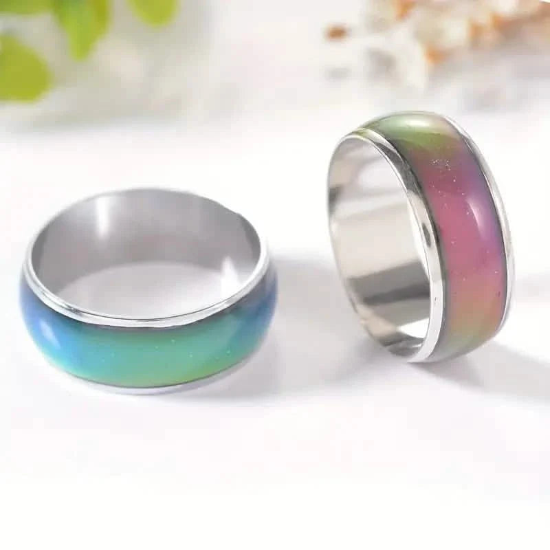 Stainless Steel Mood Ring Inlaid Thermal Discoloration Stone 2