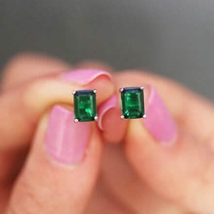 Sterling Silver 2.00 CTTW Emerald Cut Green Emerald Stud Earrings 1