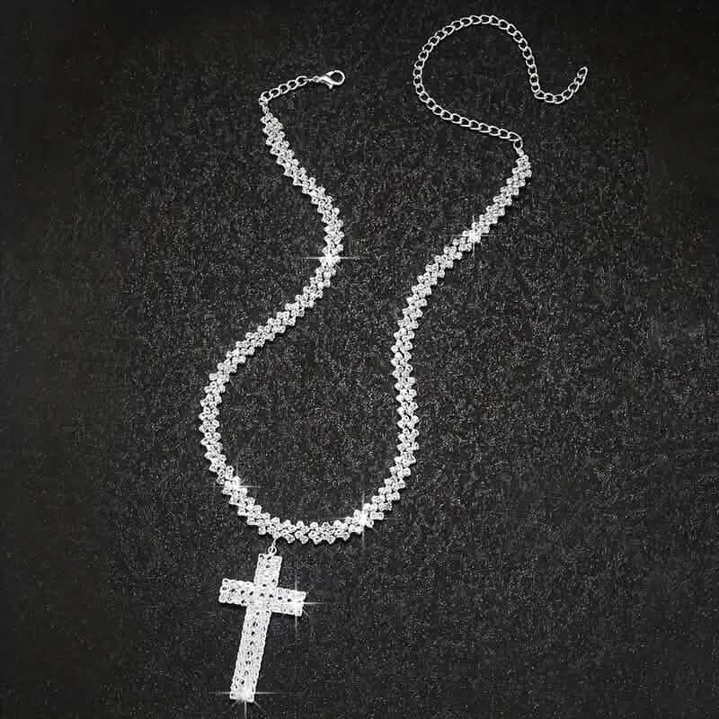 Sterling Silver 925 Luxury Cross Pendant Necklace with Multi-Layer Zircon and Sparkling Rhinestones 5