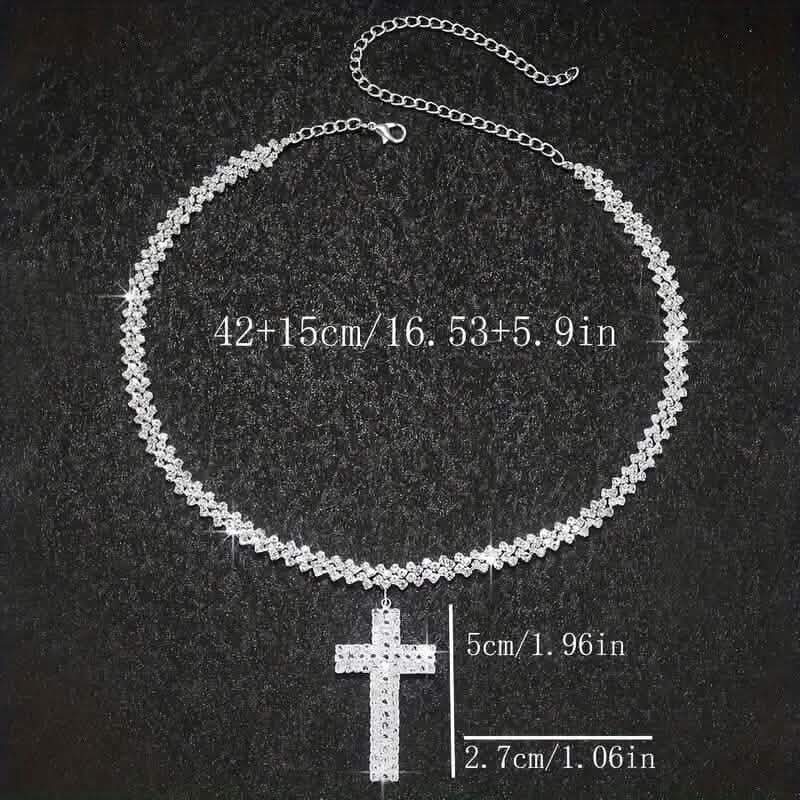 Sterling Silver 925 Luxury Cross Pendant Necklace with Multi-Layer Zircon and Sparkling Rhinestones 4