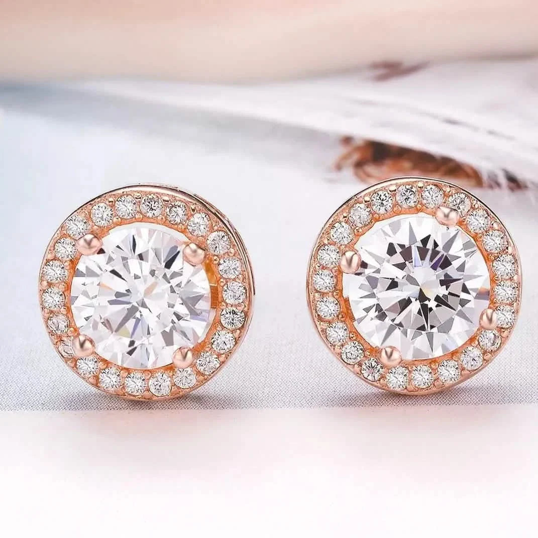 Sterling Silver Cubic Zirconia Classic Halo Stud Earrings 2