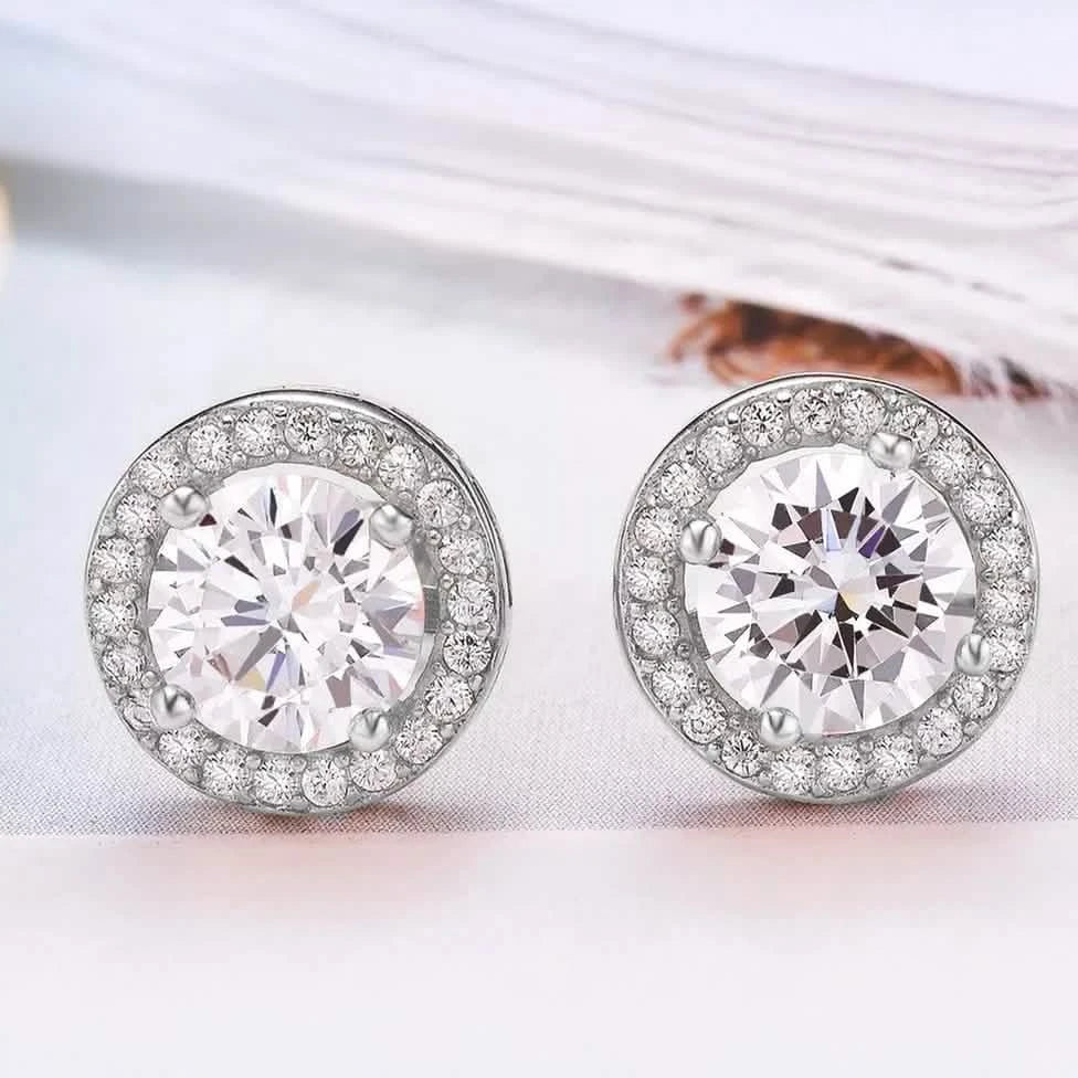 Sterling Silver Cubic Zirconia Classic Halo Stud Earrings 3