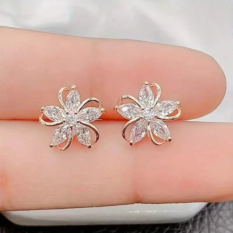 Stylish Zirconia Petal Flower Stud Earrings 1