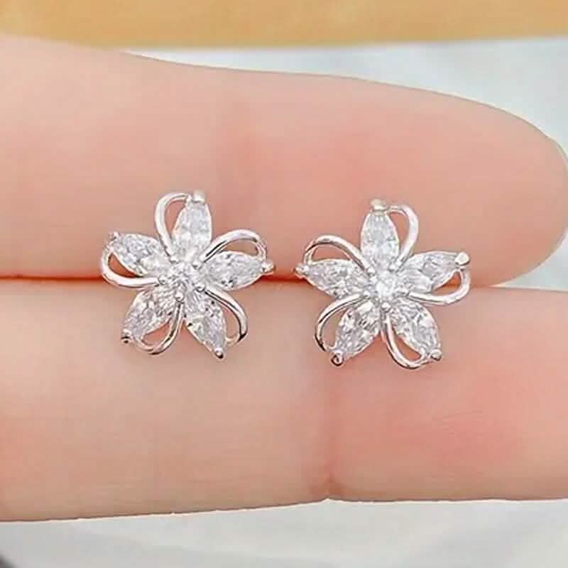 Stylish Zirconia Petal Flower Stud Earrings 3