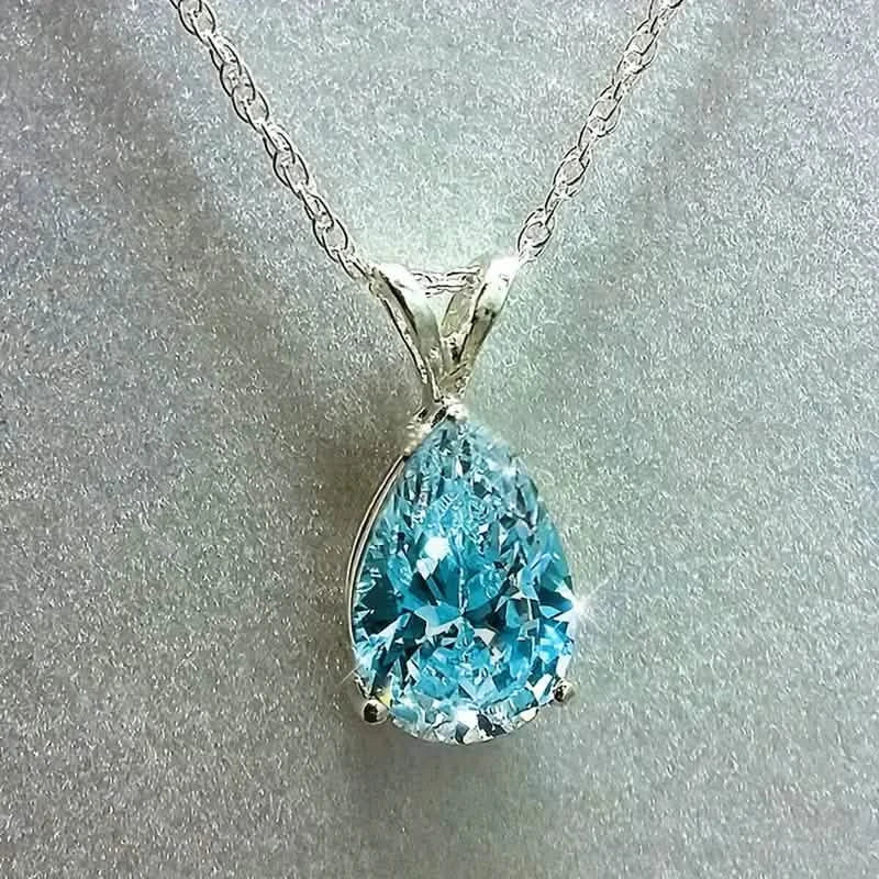 Teardrop Shaped Zirconia Pendant Copper Necklace 2