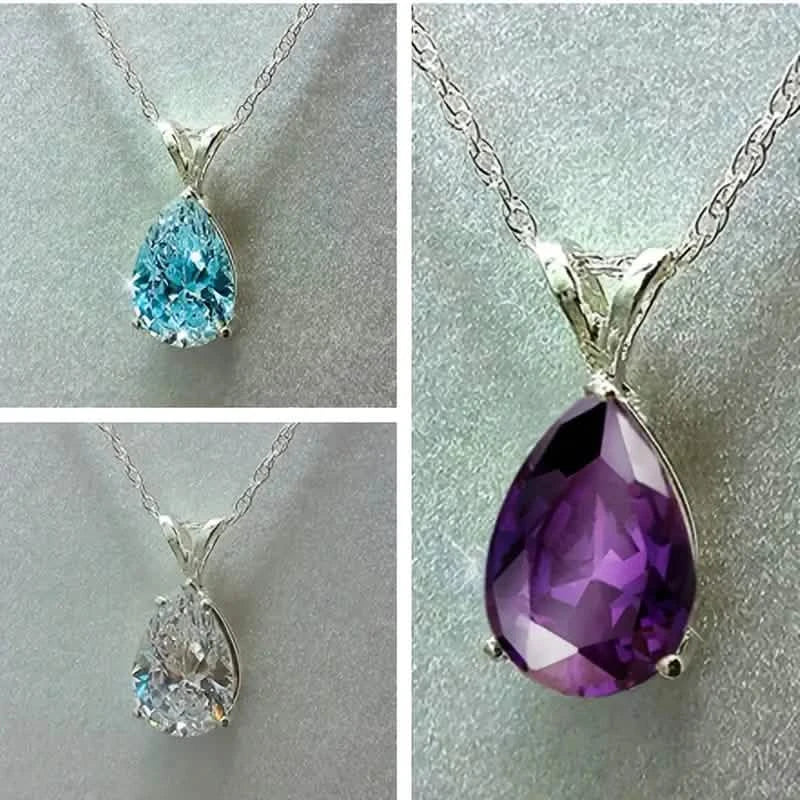 Teardrop Shaped Zirconia Pendant Copper Necklace 5