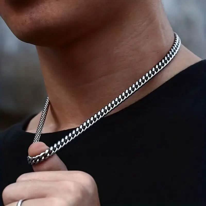 Titanium Stainless Steel Trendy Necklace Cuban Chain with Lobster Clasp 7
