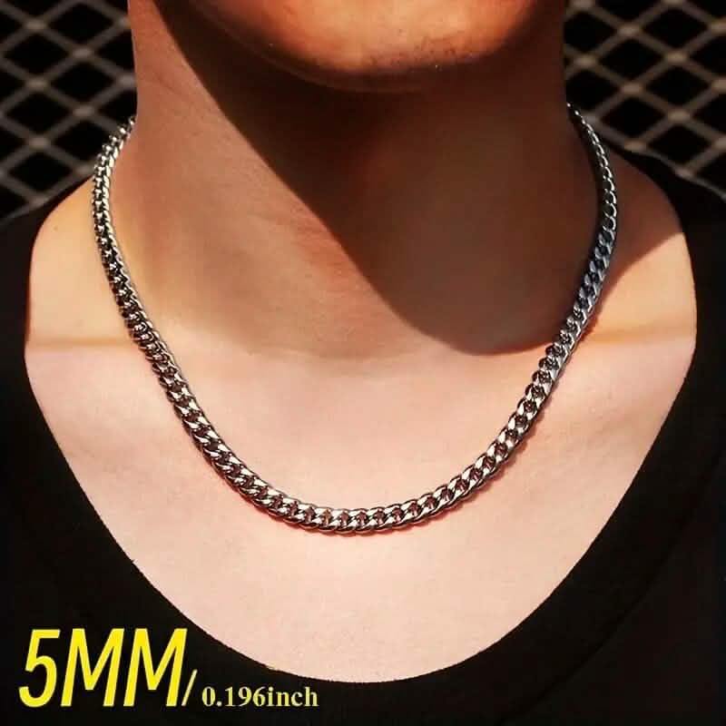 Titanium Stainless Steel Trendy Necklace Cuban Chain with Lobster Clasp 5