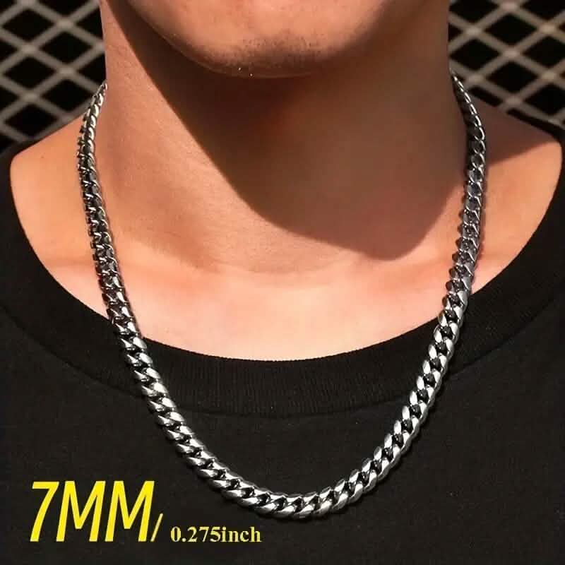 Titanium Stainless Steel Trendy Necklace Cuban Chain with Lobster Clasp 6
