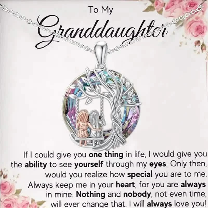 To My Granddaughter, Tree Of Life Sisters On The Swing Pendant Necklace 1