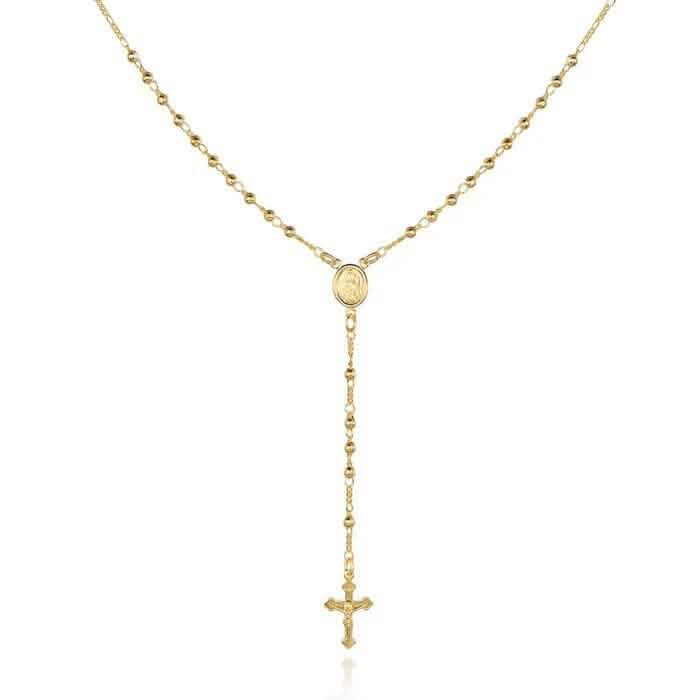 Unisex 14K Gold Virgin Mary Rosary Bead Cross Necklace 18'' 2
