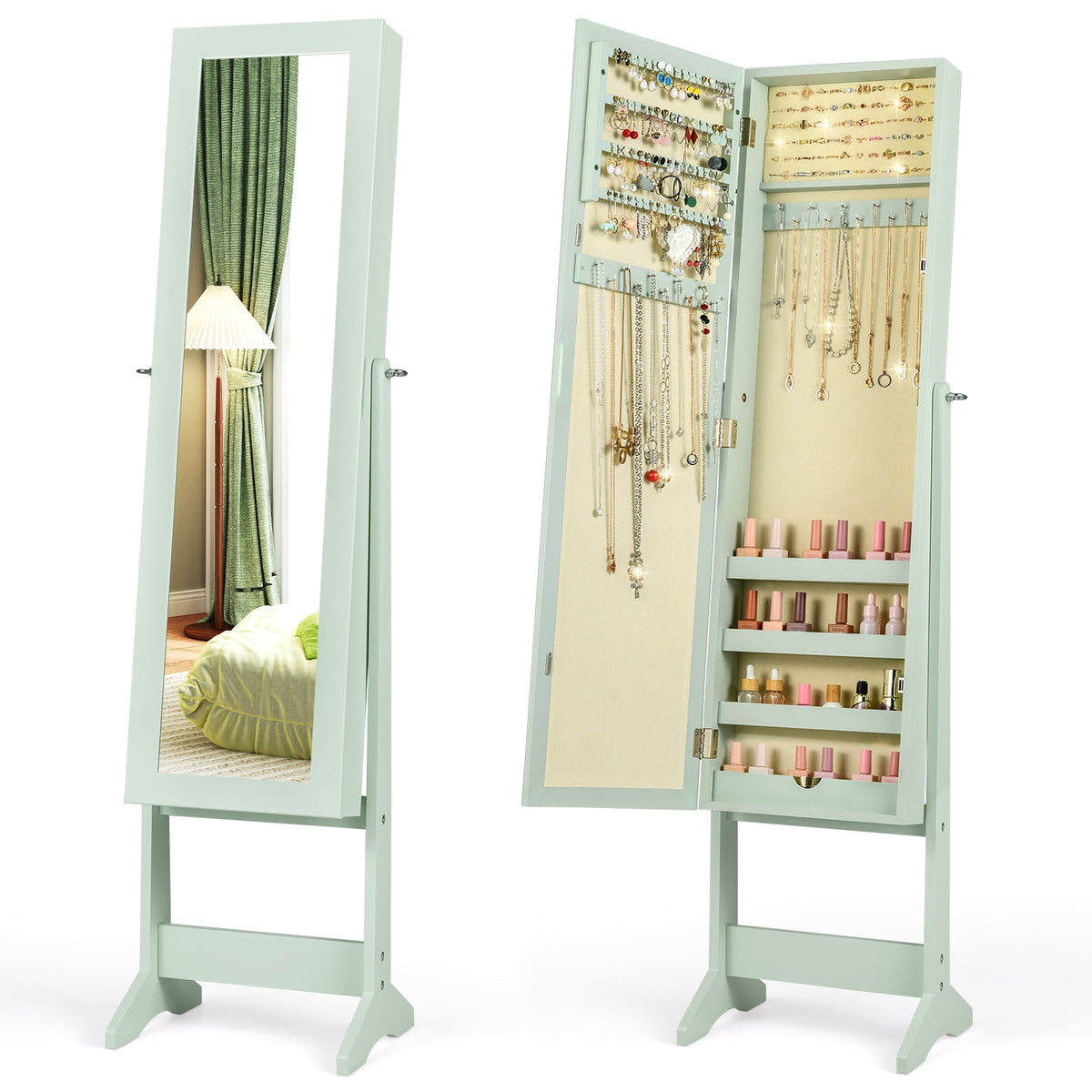 Mirrored Standing Jewelry Cabinet Storage Box 11