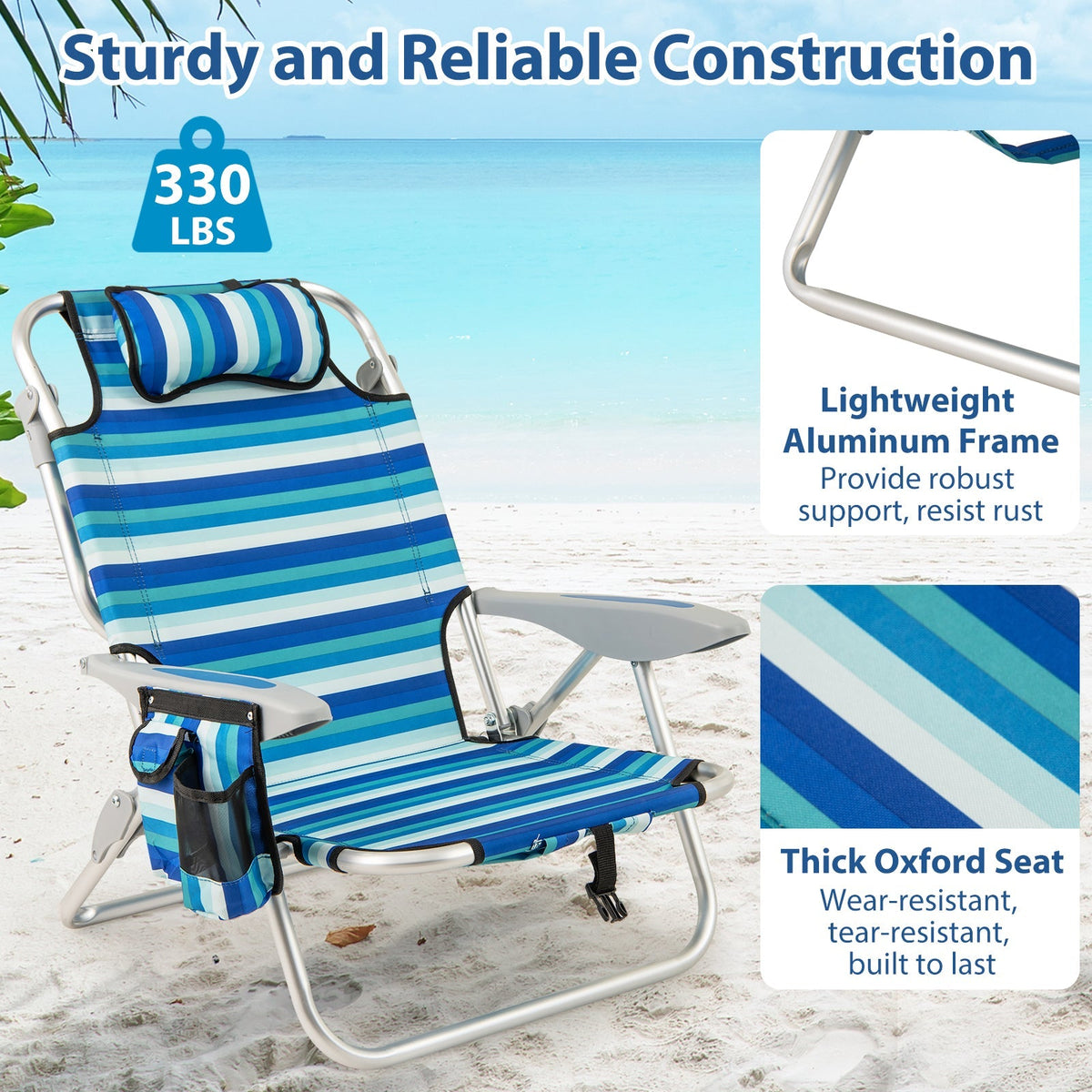 Folding Beach Chair with 4-Position Adjustable Backrest 5