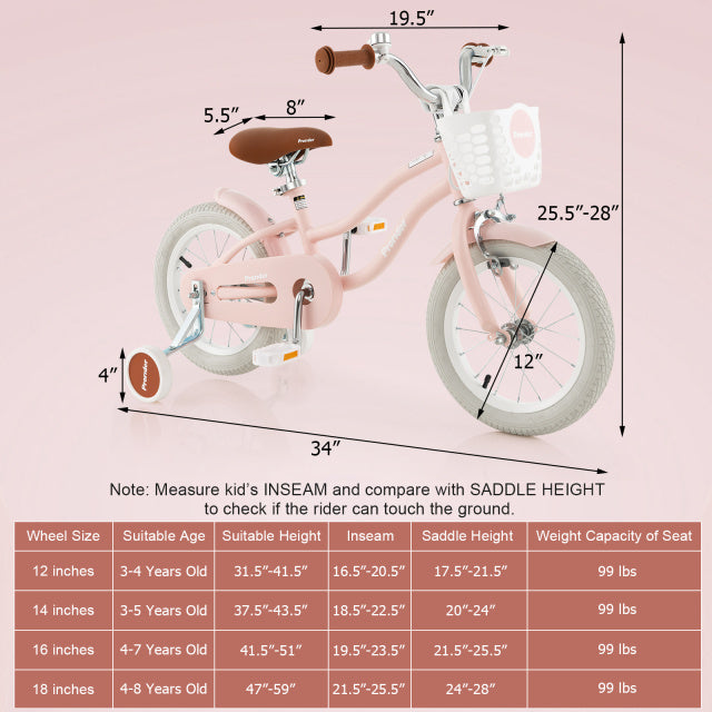 12 Inch Kids Bike with Helmet Protective Set Pink 4