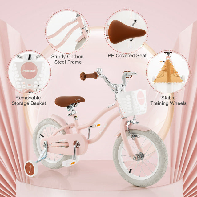 12 Inch Kids Bike with Helmet Protective Set Pink 8