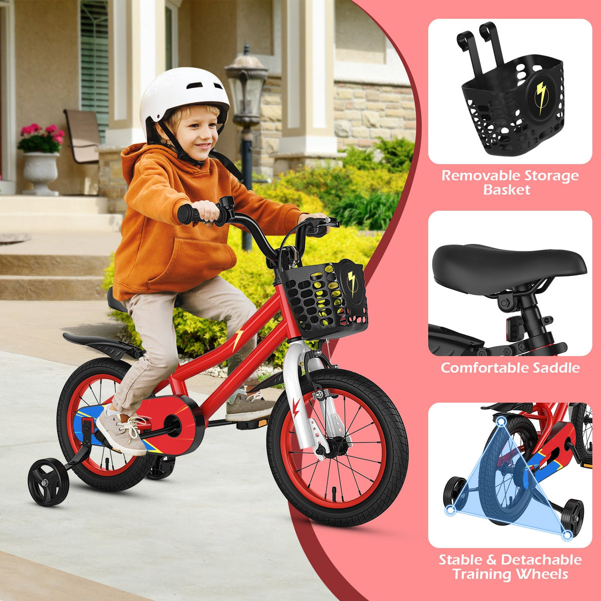 14 Inch Kids Bike Red with Pink Helmet Protective Set 7