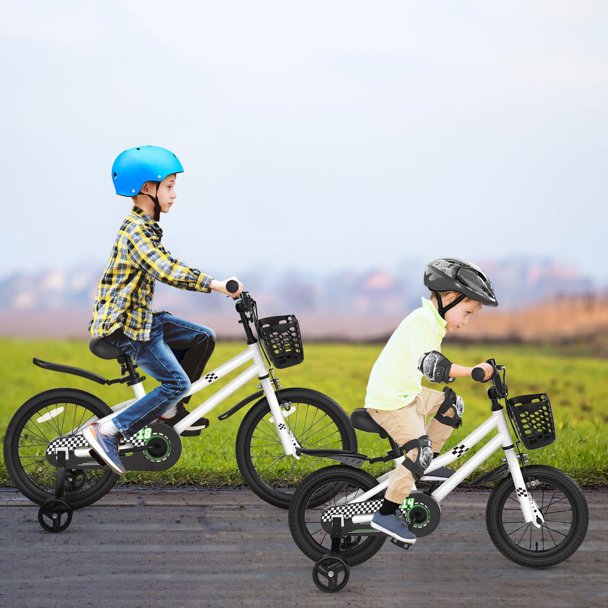14 Inch Kids Bike White with Blue Helmet Protective Set 1