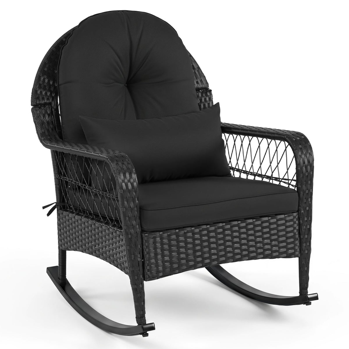 Outdoor Wicker Rocking Chair with Cushions and Anti-Tip Stoppers 3